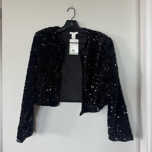 H&M Black Sequin Cropped Blazer Jacket